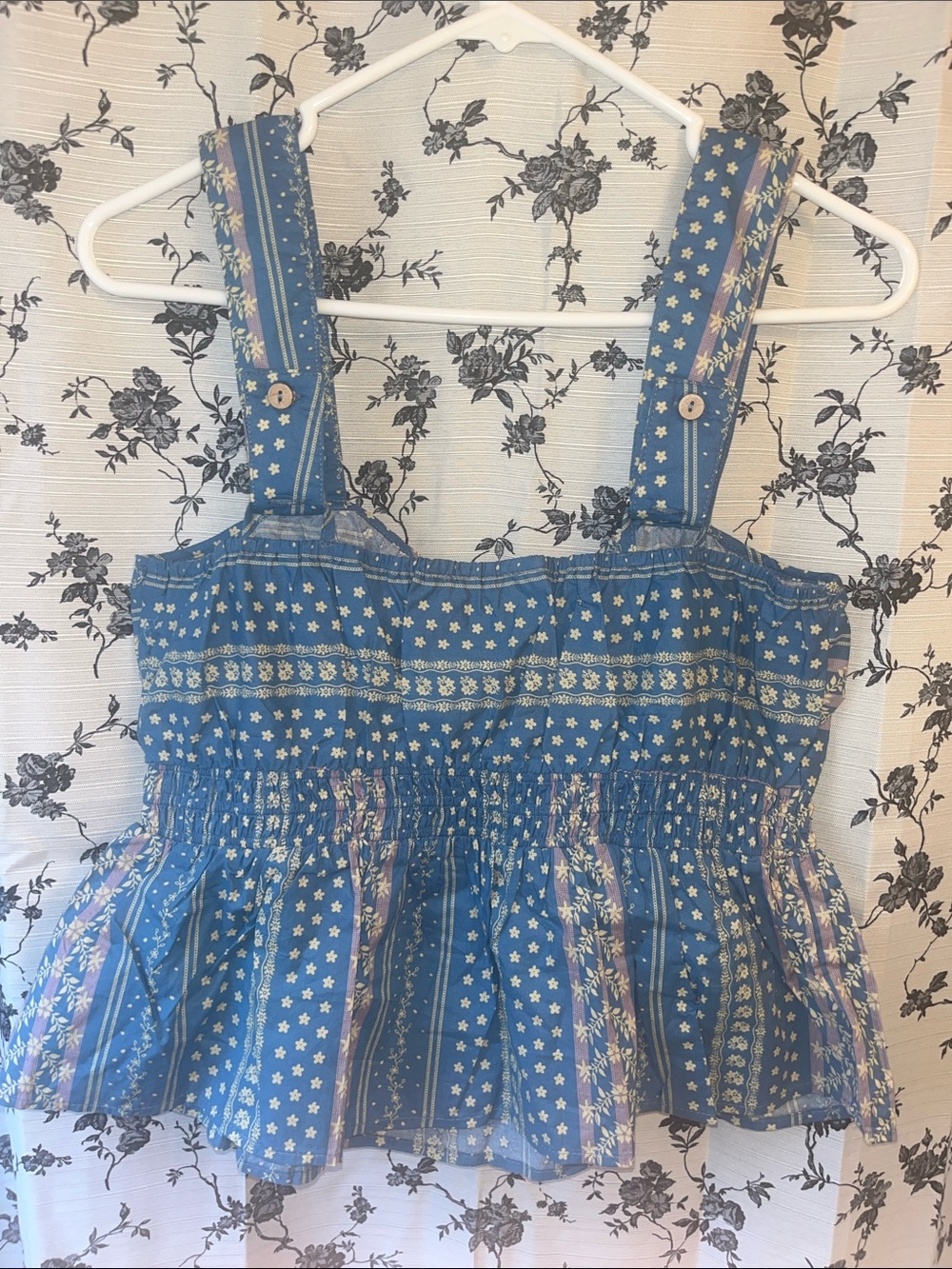 Easel NWT Striped Floral Shirred Waist Tank Top - Picture 4 of 5
